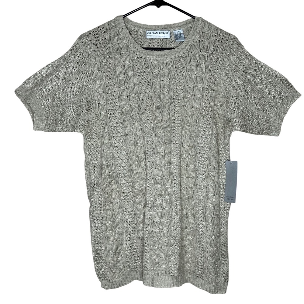 Carolyn Taylor NWT Women's L/G‎ Silk Rayon Knit Top Sweater Short Sleeve Neutral